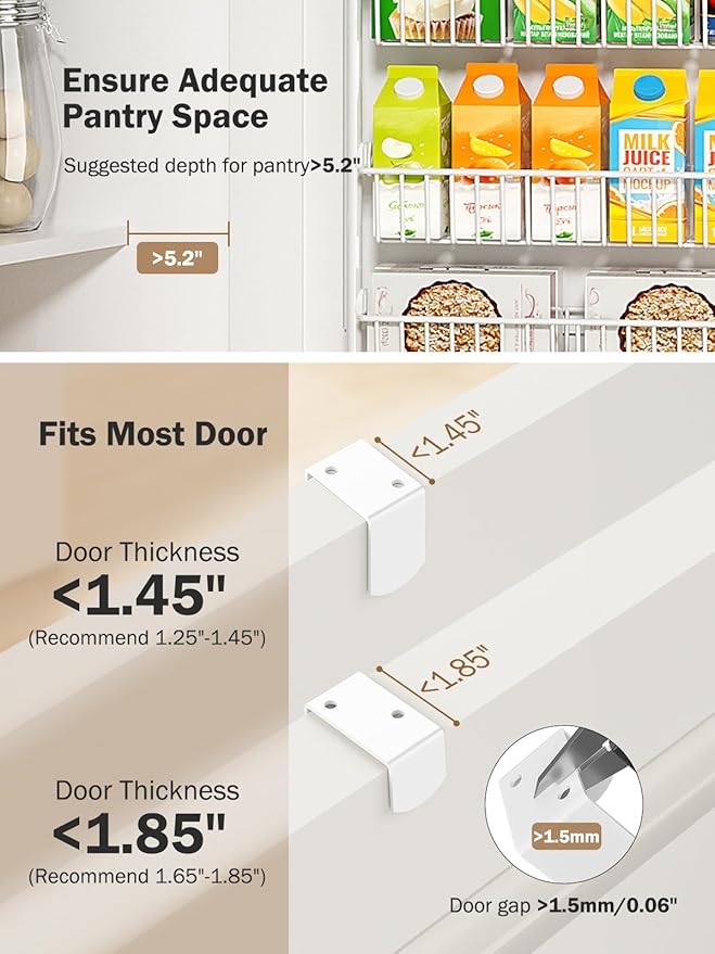 Delamu Over The Door Pantry Organizer, 8-Tier Pantry Door Organizers and Storage with Adjustable Basket, Metal Hanging Spice Rack, Seasoning Organizer, Door Organizer for Home Kitchen Bathroom, White - Image 3