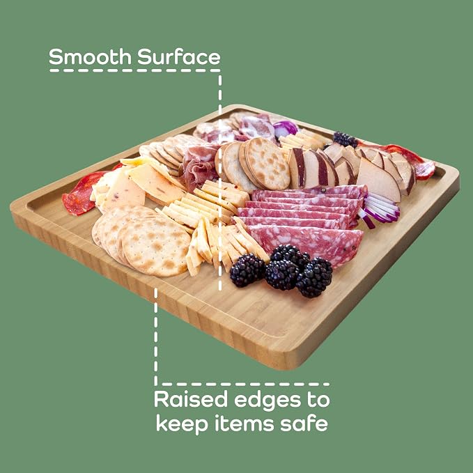 BambooMN Organic Bamboo Serving Tray, Vanity, Tea Serving, Appetizers, Snacks, Charcuterie Board, Rounded Edges, 11"x8.9"x0.6" - 1 Tray - Image 5