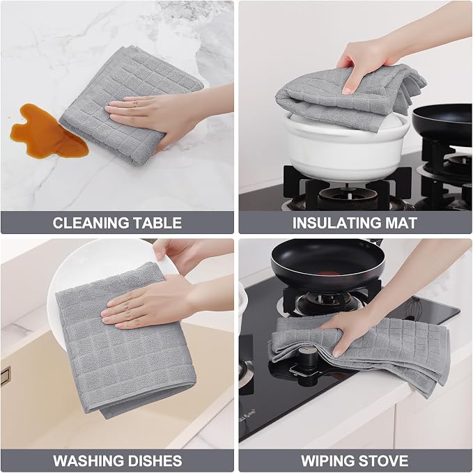 Homaxy Premium Ring Spun Cotton 390 GSM Kitchen Towels, 6 Pack, Light Grey | 16" x 28" Large Dish Towels, Super Absorbent Terry Hand Towels, Soft Tea Towels with Hanging Loops - Image 4