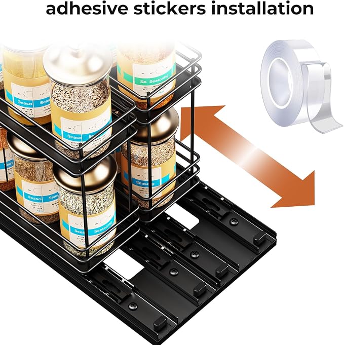 Mystozer Pull Out Spice Rack Organizer for Cabinet, Slide Out Spice Racks, Easy to Install, 7.08" Wx10.43 Dx8.26 H, 2 Drawers 2 Tiers(Black) - Image 4