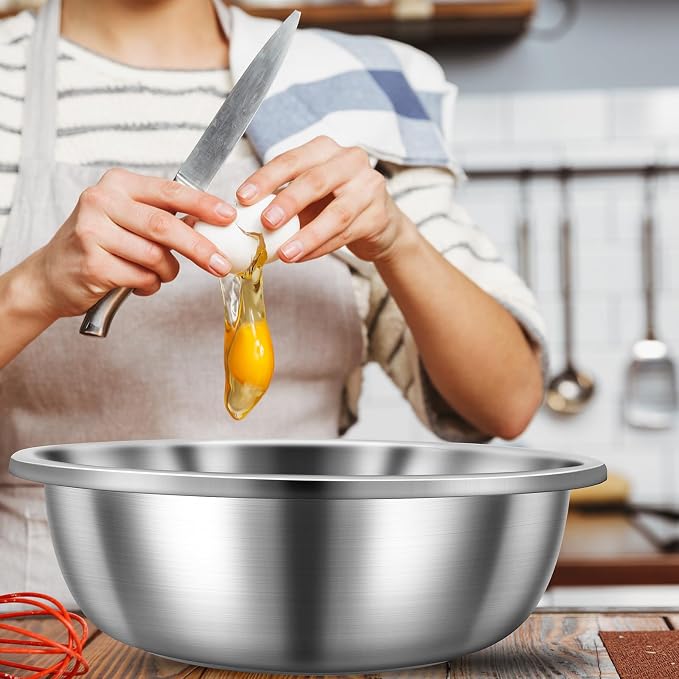 Set of 3 Extra Large Stainless Steel Mixing Bowls Large Mixing Container Easy to Clean, Nesting Bowls for Space Saving Storage for Cooking, Baking(201 Stainless Steel,13, 16, 20 Quart) - Image 6