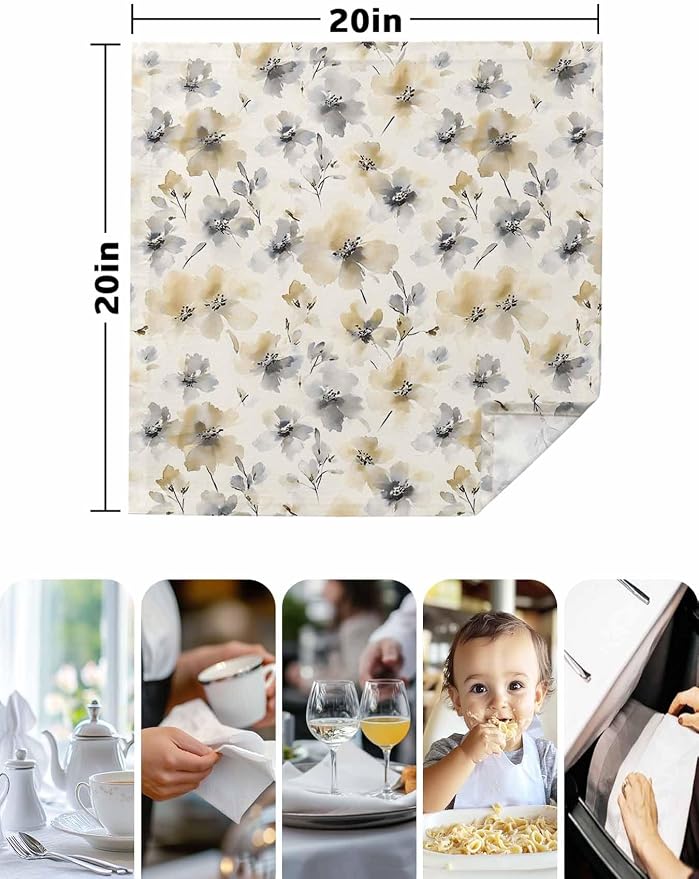 Watercolor Flowers Cloth Napkins Washable Set of 6, 20 x 20 Inch Reusable Retro Farmhouse Botanical Floral Dinner Table Napkins Cloth Bulk for Weddings Kitchen Restaurants Hotel Events Parties - Image 5