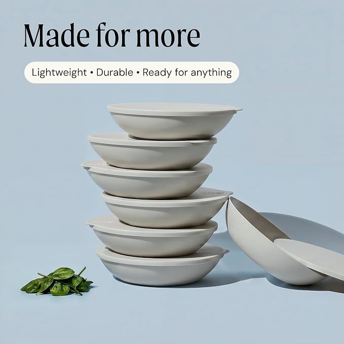 Large Serving Bowl with Lid - Certified Recycled Food-Safe Plastic, BPA-Free, Dishwasher, Microwave, Fridge and Freezer Safe | 4.96qt | Salt - Image 8