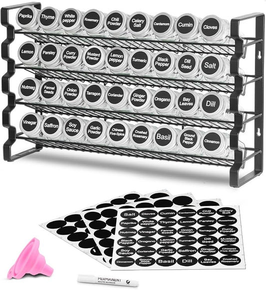 VEVOR Spice Rack Organizer for Cabinet, Spice Organizer with 36 Empty Spice Jars, Lids, Spice Labels, and Funnel Complete Set, Seasoning Organizer for Countertop, Kitchen, Pantry, Cupboard, 18x11 in by VEVOR
