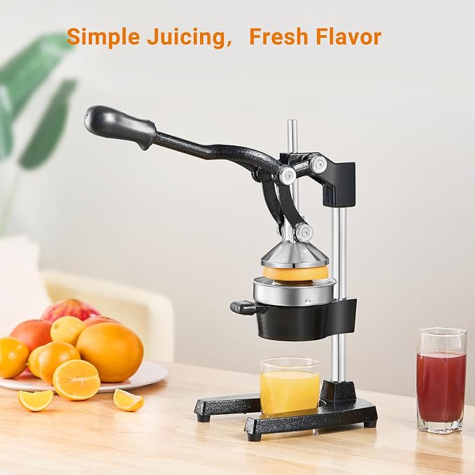 TONGCHANT Cast Iron Manual Juicer for Orange Lemon Lime Pomegranate &Citrus | Heavy Duty Orange Juicer Squeezer, Hand Press Juicer, Citrus Press, Stainless Steel Cup, Easy to Clean, Black - Image 2
