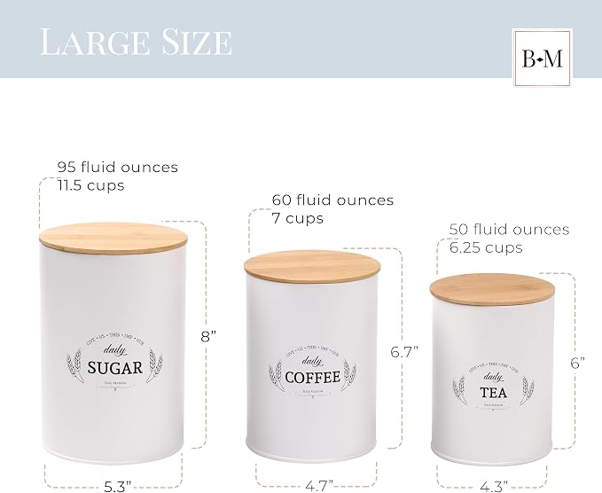 Baie Maison Extra Large White Farmhouse Bread Box for Kitchen Countertop - Bread Storage with Matching Large Kitchen Canisters Set of 3 - Coffee Tea Sugar Container Set (Bread Box & Canisters) - Image 3