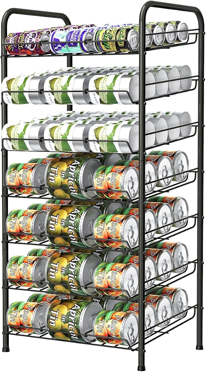 Vrisa Can Organizer for Pantry 7-tier Can Rack Organizer Metal Can Storage Dispenser Rack Holds up to 84 Cans for Canned Food Kitchen Cabinet or Pantry Shelf Black by Vrisa