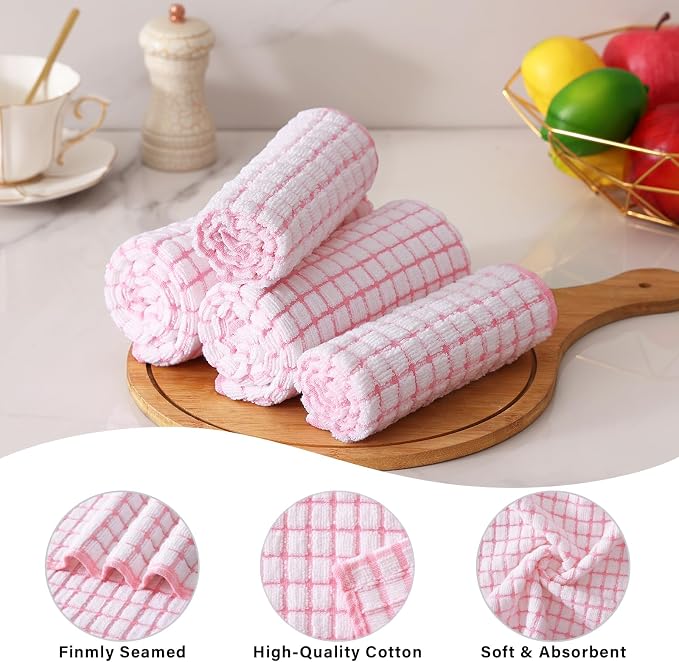 Kitinjoy Cotton 12 Pack Terry Kitchen Dish Cloths, Pink | 12 x 12 Inches Super Soft and Absorbent Dish Rags, Quick Drying Dish towels for Washing Dishes - Image 7