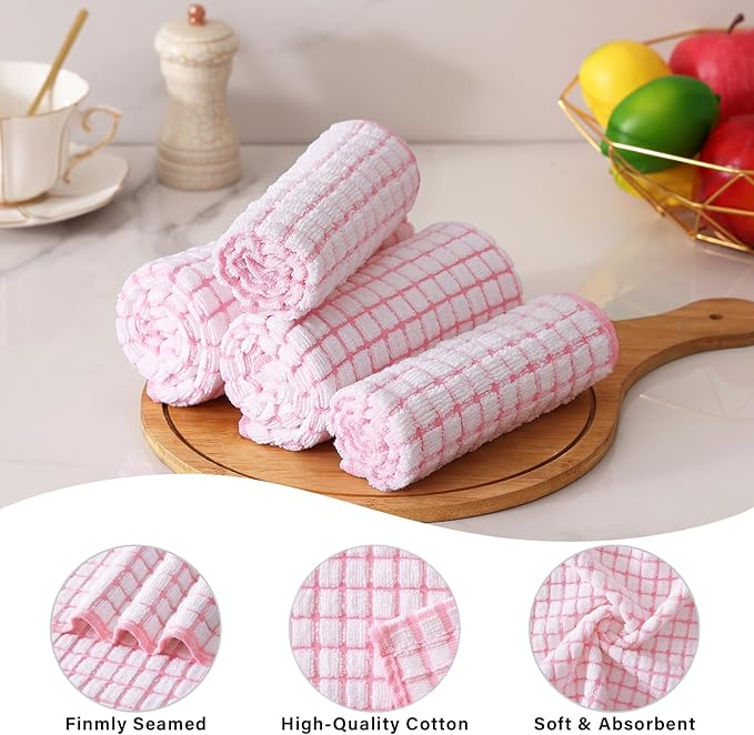 Kitinjoy Cotton 12 Pack Terry Kitchen Dish Cloths, Pink | 12 x 12 Inches Super Soft and Absorbent Dish Rags, Quick Drying Dish towels for Washing Dishes - Image 7