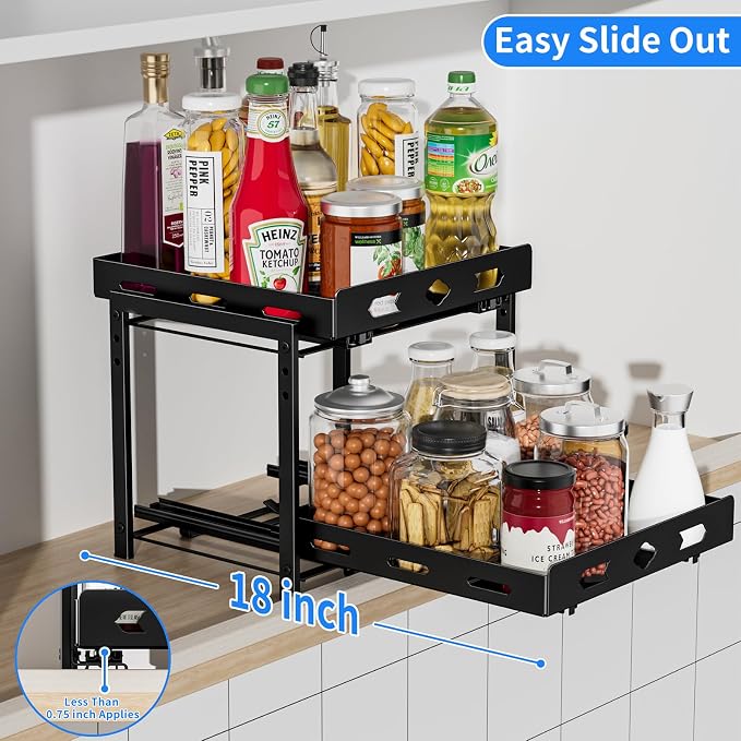 BOIVSHI Pull Out Spice Rack Organizer for Cabinet, 11.9''Wx10.8''Dx9.2''H | 2 Tier Cabinet Spice Rack, Vertical Spice Rack for Cabinet Height Adjustable, Metal Kitchen Spice Racks for Inside Cabinets - Image 5