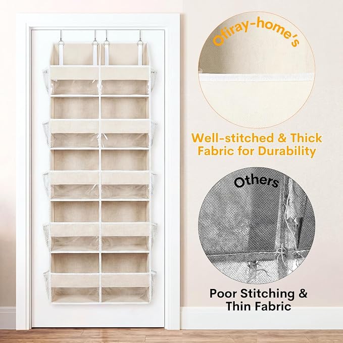 2 Pack Over the Door Organizer 5 Tiers, Extra Large Behind Door Storage of 10 Compartments, 80 lbs Weight Capacity Over Door Organizer, Door Hanging Organizer for Closet, Diaper Organizer, Beige - Image 7