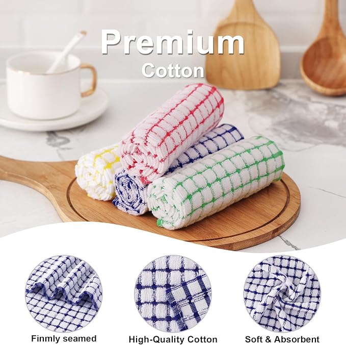 Kitinjoy Cotton 8 Pack Terry Kitchen Dish Cloths, Mixed Color | 12 x 12 Inches Super Soft and Absorbent Dish Rags, Quick Drying Dish towels for Washing Dishes - Image 2