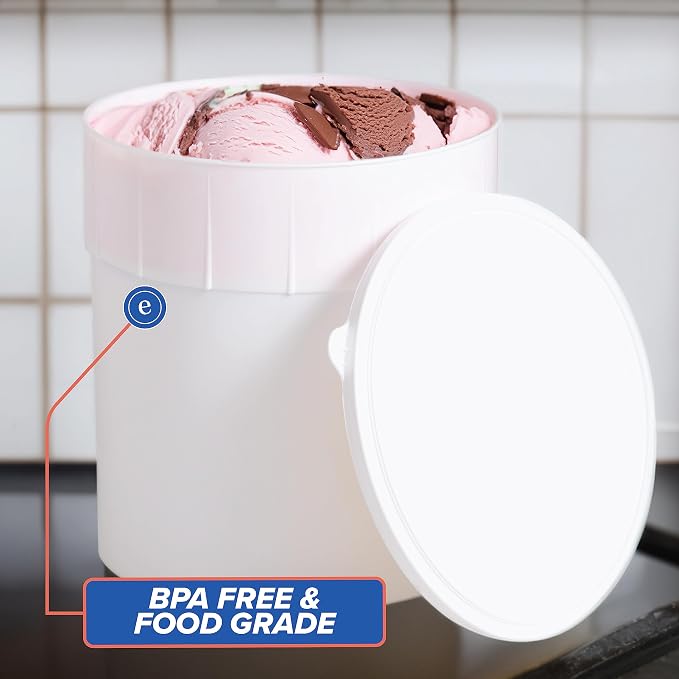 3 Gallon Ice Cream Container w/Lid, BPA Free, 10 Pack/White | Freezer Safe HDPE Plastic Round Tub for Bulk Frozen Desserts, Food Storage, Stackable Commercial Kitchen Use, Made in USA - Image 5