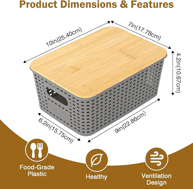 Stackable Storage Baskets: 8 Pack Plastic Baskets Bins, Gray | Decorative Baskets for Organizing, Pantry Decorative Containers for Closets, Cabinets, Shelves - Image 2
