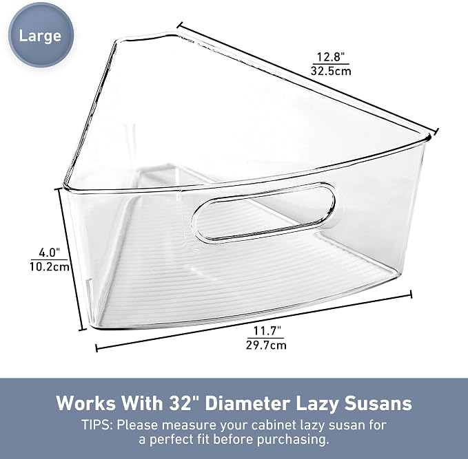 Leeden Lazy Susan Organizer for 32" Diameter Corner Lazy Susan, Plastic Kitchen Cabinet Storage Bins with Handle, 8 Packs, 1/8 Wedge - Food Safe, BPA Free - Image 3