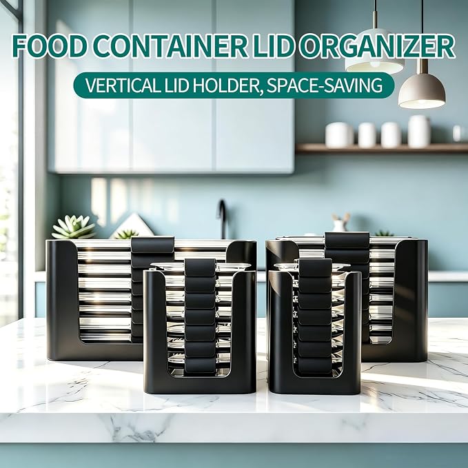 Lids Organizer for Rubbermaid Brilliance,Fits 9.6,4.7 & 3.2,0.5,1.3 Cups | Food Storage Container Lids Organizer for Rubbermaid Brilliance Nap-On Lids,Stackable Lid Organizer--Holds 32 Lids - Image 2