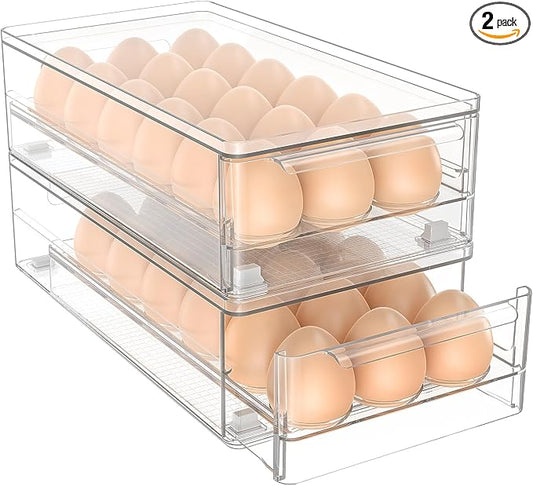 Stackable Fridge Egg storage, Clear 36 Egg Holder with Non-Slip Feet | Double stackable design holds total 36 eggs, greatly expand refrigerator storage capacity by TAYUOO