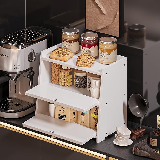 Trironsun Vintage Double Layer Bread Box for Kitchen Counter Bamboo Bread Storage Container Large Capacity Bread Storage Bin (White) - Image 6