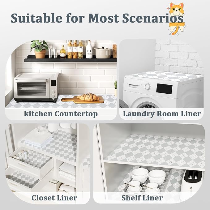 Shelf Liner for Kitchen Cabinets and Drawers, 24" x 360" Gray | Non-Adhesive Design, Waterproof & Non-Slip Protection, Easy Cut to Fit, Washable and Reusable, Pantry Storage - Image 8