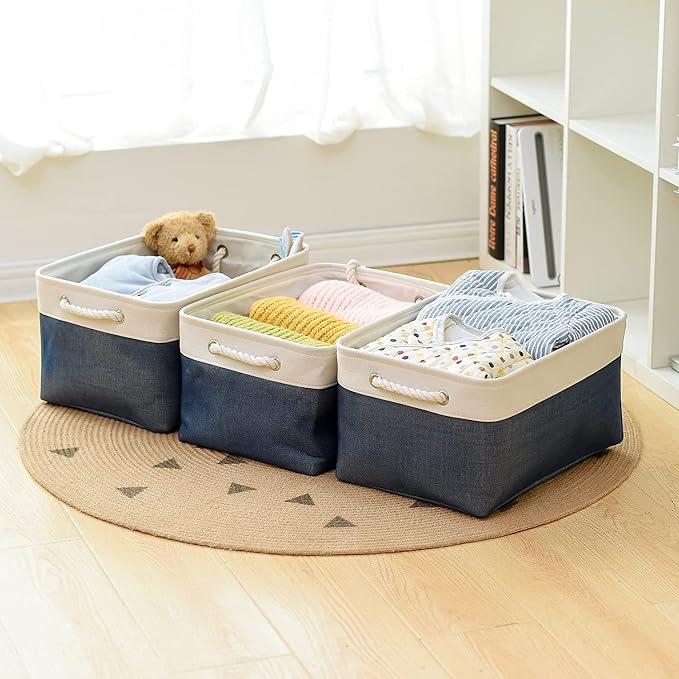 Storage Bins for Shelves - 1 Pack 15.7x11.8x8.3 inch Fabric Storage Cubes, Storage Basket for Organizing Gift Laundry Cloth Toy Room (White & Jean Blue) - Image 4