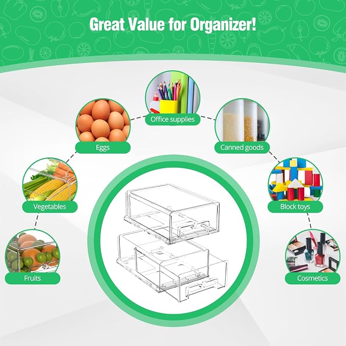 damynuo 16Pcs Fridge Organizer Bins, Clear Refrigerator Organizing Containers with Lids and Refrigerator Drawers, Stackable Food, Vegetable and Fruit Containers for Fridge Organizers and Storage - Image 6