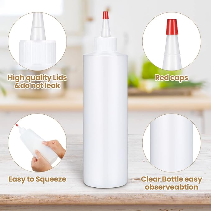 Irenare 16 oz 30 Pack Plastic Condiment Squeeze Bottles for Sauces Empty Squirt Bottle with Top Cap for Condiment BBQ, Dressing, Paint, Workshop, Crafts (Red) - Image 3