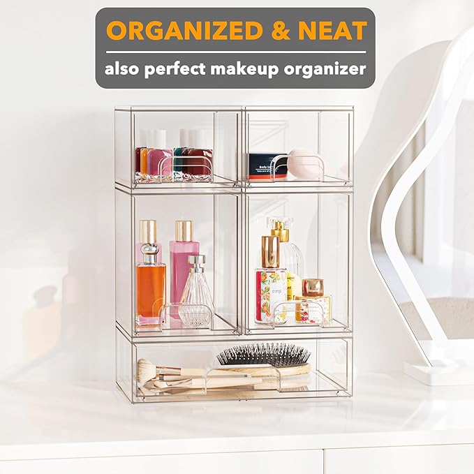 SpaceAid Bottle Storage Organizer Baby - Acrylic Bottles Station Organizer Container, Stackable Clear Drawers for Countertop, Vanity, Bathroom, Cabinet, Pantry Organization, 5 Pack, 2S2M1L, 15.4"H - Image 4