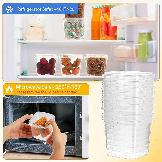 24 Pcs 16.9 oz Square Deli Containers with Lids and Handle Clear Plastic Food Containers Reusable Space Saver Restaurant Stackable Buckets for Meal Food Prep Kitchen Party Supplies - Image 5