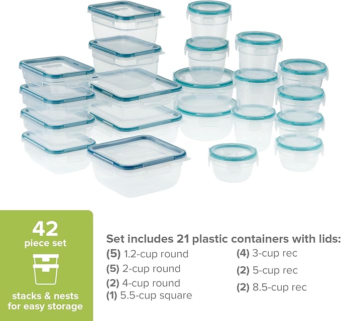 Snapware Plastic Total Solution (21-Pack) Large Food Storage Containers Set, Meal Prep Containers with Plastic BPA-Free Lids & 4 Locking Tabs, Microwave, Dishwasher, and Freezer Safe - Image 2