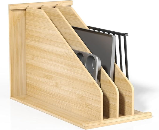 tonchean Wood Tray Dividers for Cabinet with 3 Sections | for Pans, Lids, Pan, Cookie Sheet, Racks Lids, 15.5in(H) x22.5in(D) x11.8in(W) by tonchean
