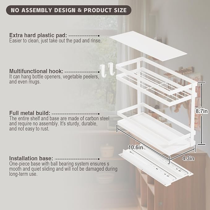 Magheo Pull Out Spice Rack Organizer for Cabinet, 2 Pack Metal Seasoning Organizer Slide Out Spice Storage Shelf No Assembly Vertical Spice Rack Pullout for Kitchen & Bahthroom No Drill(2 Tier,White) - Image 6