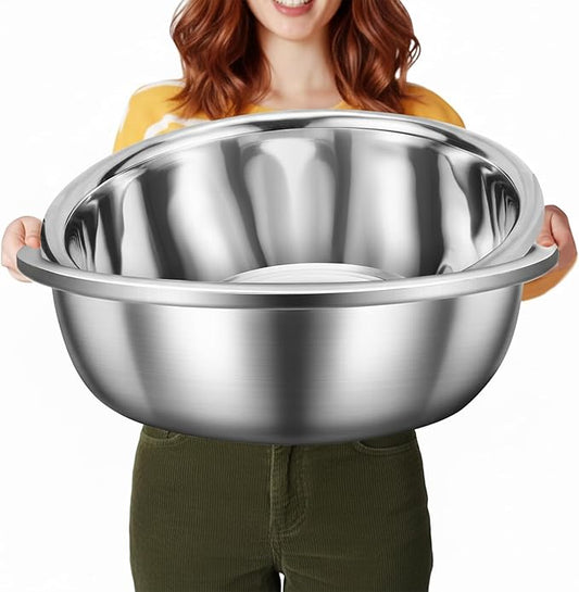 2 Pack 16 Qt 304 Stainless Steel Extra Large Mixing Bowls with Flat Base Polished Mirror Finish Metal Bowls for Home or Commercial Baking Mixing Marinating and Food Preparation by Unknown