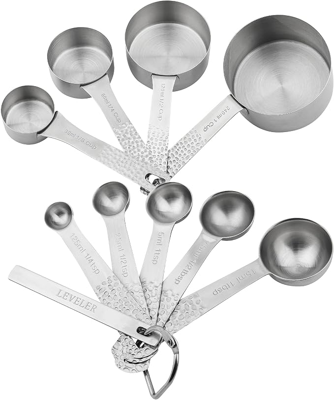 18/8 Stainless Steel Measuring Cups and Spoons Set 10 for Baking & Kitchen, Metric & US Metal 4 Measuring Cups and 5 Measuring Spoons with 1 Leveler by Kalsreui
