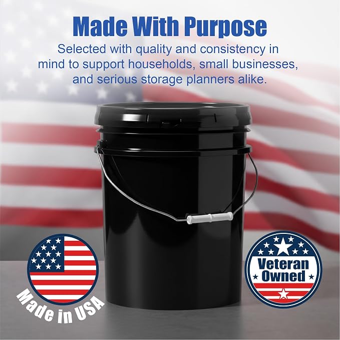 5 Gallon Bucket - Food Grade w/Lid BPA-Free, 6 Pack - Black | Airtight Gasketed Tear Strip Lid, Heavy-Duty 90 Mil HDPE Plastic Pail, Bulk Storage, Food Safe Durable Container, Made in USA - Image 7