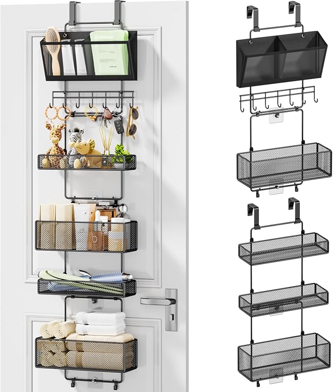 HapiRm Over Door Organizer Hanging - 6 Tier Over The Door Storage with Visual Pockets & Hooks, with 4 Metal Large Capacity Baskets for Bathroom Bedroom Kitchen Pantry Cabinet by HapiRm