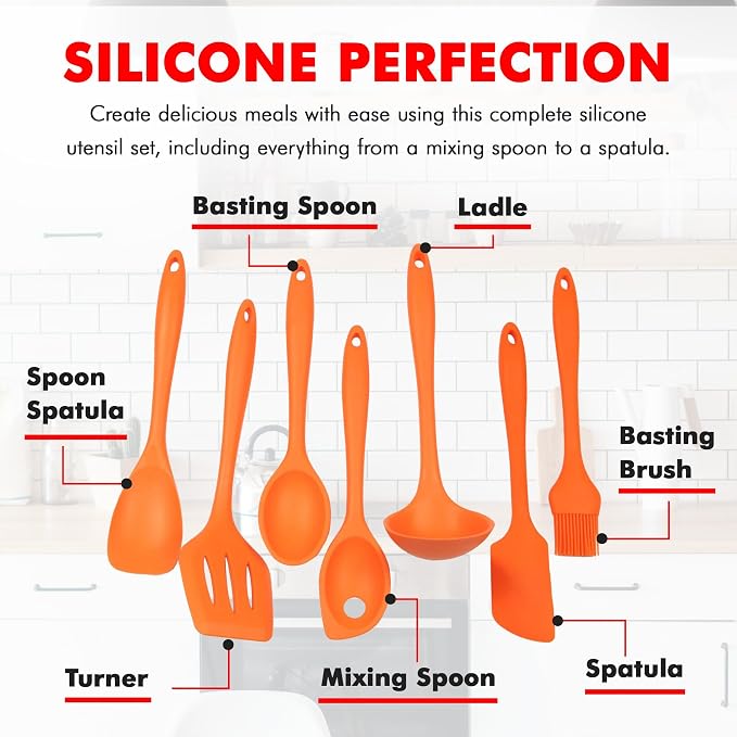 Chef Craft 7 Piece Silicone Kitchen Tool and Utensil Set, Orange (42078) - Image 4