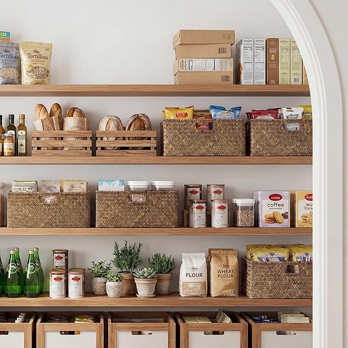 StorageWorks Extra Large Wicker Baskets for Organizing, Seagrass Baskets | Pantry Shelves, Kitchen Closet, Laundry, Bathroom, Table, Decorative, Book, Towel, Blanket, Food, Magazine, Medium, Handle - Image 2