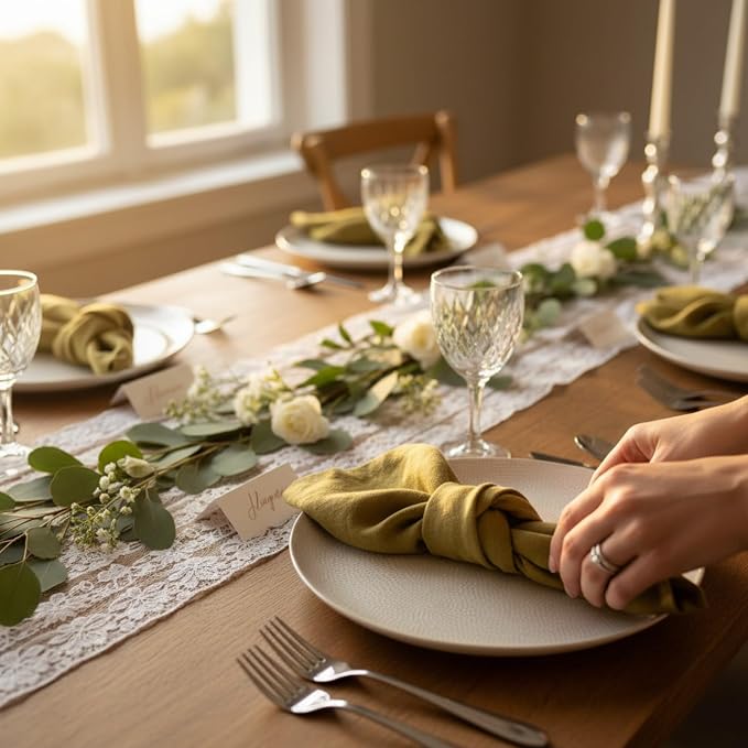 Linen Napkins –100% French Flax – Stonewashed Pure Linen Cloth Napkins - Size 18 Inch x 18 Inch – Set of 4 (Olive Green) - Image 4