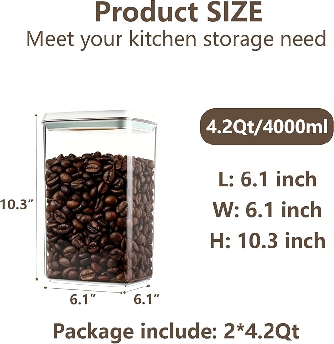 Pop Food Storage Containers Set Large Airtight Food Storage Containers with Pop Lids, Kitchen Pantry Organization and Storage, Cereal, Rice, Flour, Pasta & Snack Container, BPA Free, 2 x 4.2Qt - Image 4