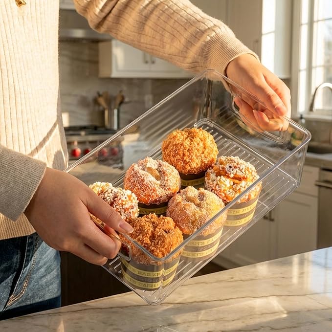 Hudgan Clear Storage Bins 8 Packs for Refrigerator, 4 Large Stackable Pantry Organizer Bins and 4 Medium Storage Plastic Containers for Home Edit, Kitchen, Freezer, Bathroom, Drawers, Shelves - Image 6