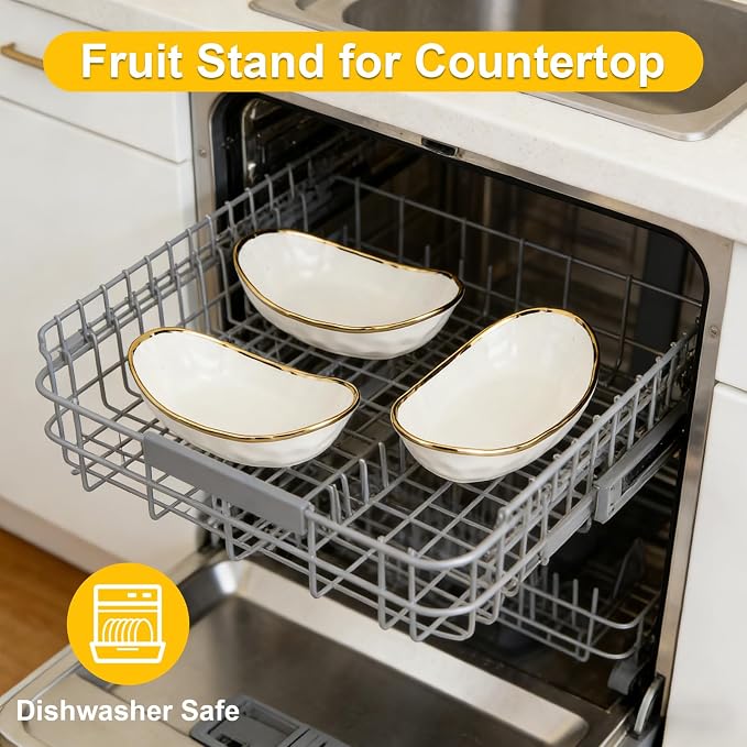 Fruit Bowl 3-Tier Ceramic With Gold Metal Stand Large Space Saving | Decorative Fruit Basket, Large Capacity, Space Saving Design, Ideal For Kitchen And Dining - Image 5