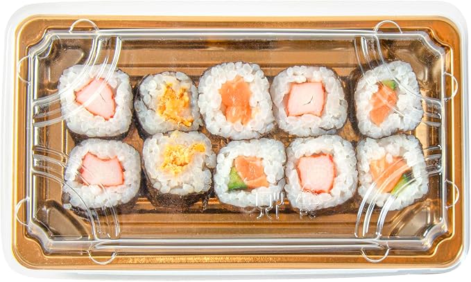 Restaurantware Plastic Sushi Trays 100 Pack of 6.1 x 3.5 x 1.77 Inch With Clear Lids Leak-Resistant Sushi Take Out Boxes Stackable Containers For Grab-And-Go - Image 10