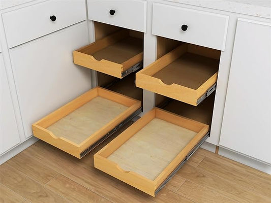 Elysian 14" Pull Out Kitchen Drawer for 18" Cabinets, Birch Solid Wood Storage Tray, 21"D x 3"H, Smooth Ball Bearing Glides, Sturdy Side Mount Design, Natural Finish by Elysian