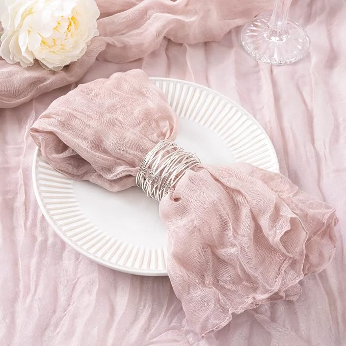 DeZerlor Pink Washable Cheesecloth Napkins Set of 50 for Wedding Party | Reusable Summer Cloth Napkins Bulk, for Bridal Baby Shower Dinner Cocktail Birthday Home, 21x21 Inches by DeZerlor