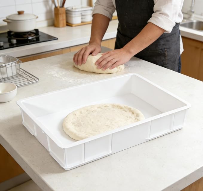 Kekow 4 Pack Stackable Commercial Pizza Dough Proofing Containers, White | BPA Free Food Grade Plastic, Stackable Space-Saving Design, Multi-Dough Proofing Tray, for Bakery Pizzeria Restaurant Use - Image 7