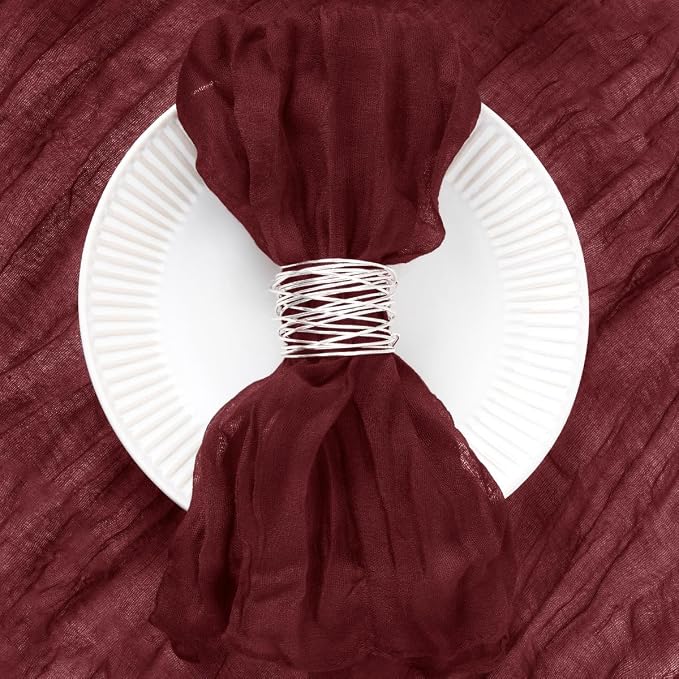 DeZerlor Burgundy Washable Cheesecloth Napkins Set of 50 for Wedding Party | Reusable Cloth Napkins Bulk, for Bridal Baby Shower Dinner Cocktail Birthday Home, 21x21 Inches - Image 2