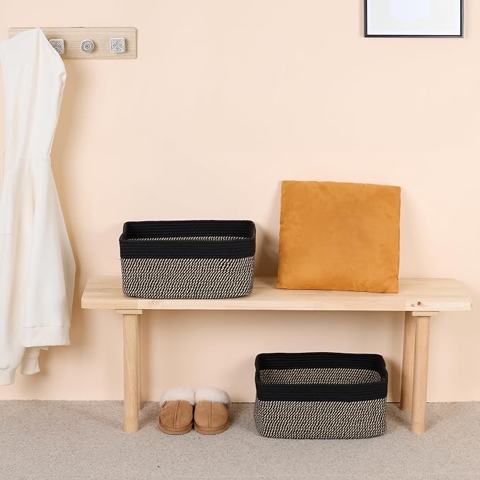MiniArk Large Storage Baskets for Organizing, 17 x 13 x 7.5” Closet Shelf Baskets for Clothes Blanket Towels, Baby Nursery, Toy Bins Box, Woven Rope Baskets, 4 Packs Woven Brown - Image 6