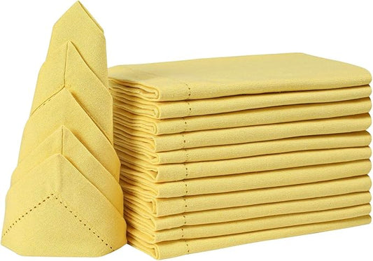 Bedding Craft Cotton Dinner Napkins Set of 12 – 18x18 Sand Yellow with Hemstitched Mitered Corners – Machine Washable Fabric Napkins for Thanksgiving, Weddings & Cocktails by BeddingCraft