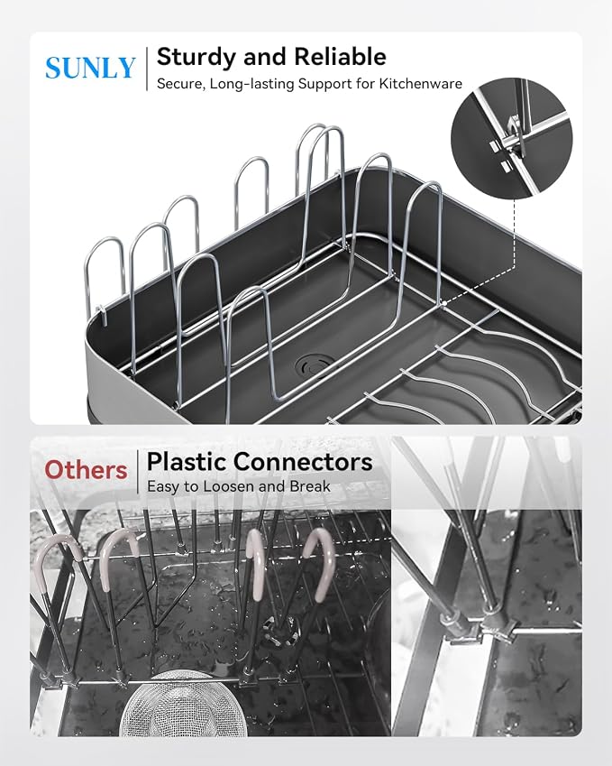 Expandable Dish Drying Rack, Versatile Brackets for Pots & Pans, Space Saving Kitchen Drying Rack, Dish Racks for Kitchen Counter, Stainless Steel Dish Drainers with Extendable Spout, Black - Image 6