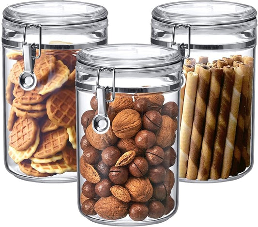 Cathy - 56-Ounce Plastic Canister (Set of 3), Plastic Airtight Food Container, Stackable for Pantry Storage, BPA-Free and Shatter-Proof, Perfect for Home and Commercial Use by AmazingAbby